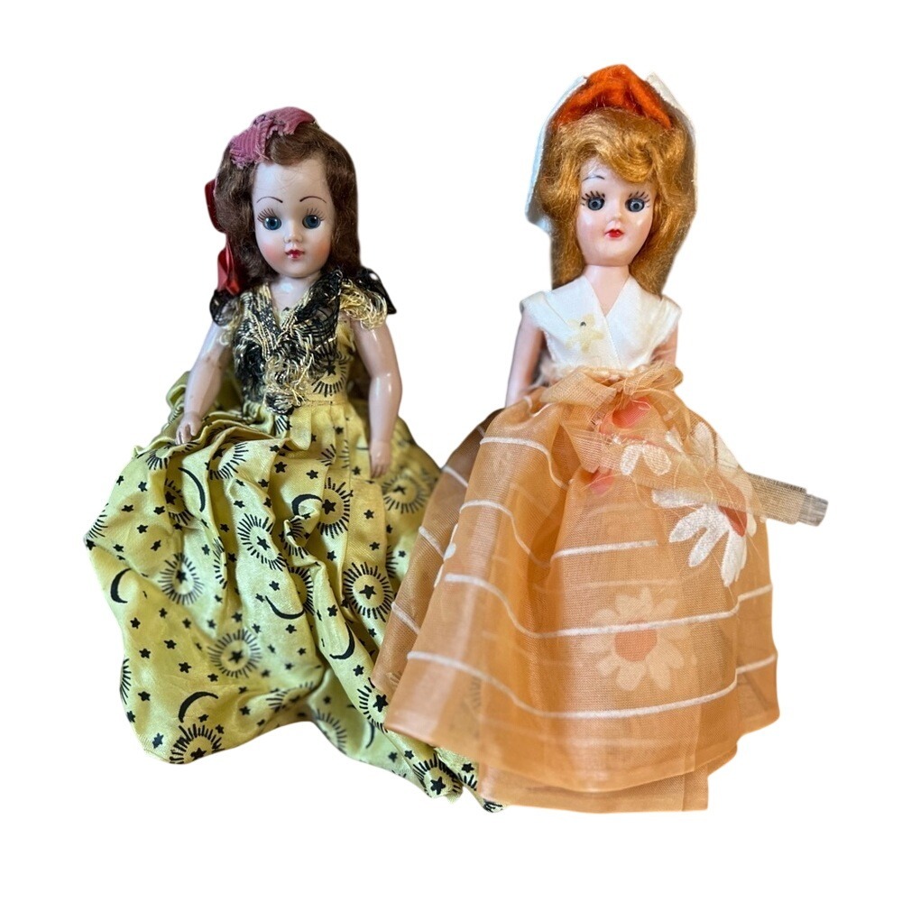 Vintage Antique open shutโ sleepy eyed fancy dressed up dolls